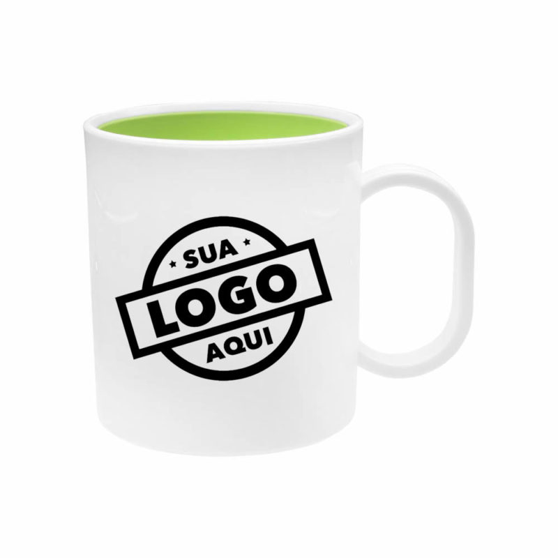 Caneca Plástica Branca e Interior Verde Claro