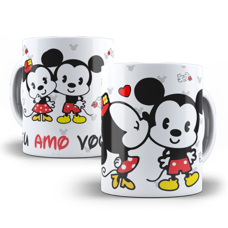 Caneca Personalizada Frase Mickey e Minnie Eu Amo Voce Dia dos Namorados