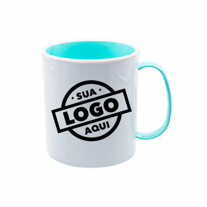 Caneca Plástica com Alça e Interior Azul Claro