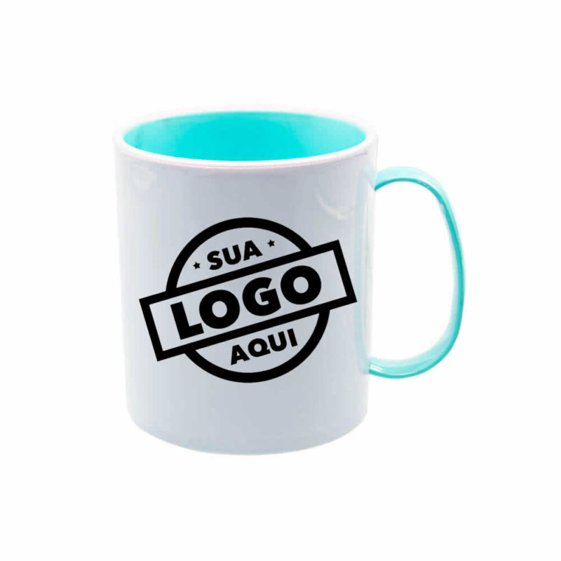 Caneca Plástica com Alça e Interior Azul Claro